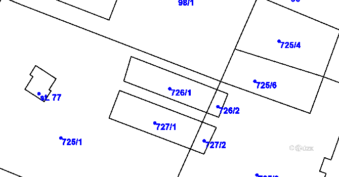 Parcela st. 726/1 v KÚ Újezd u Hradce Králové, Katastrální mapa