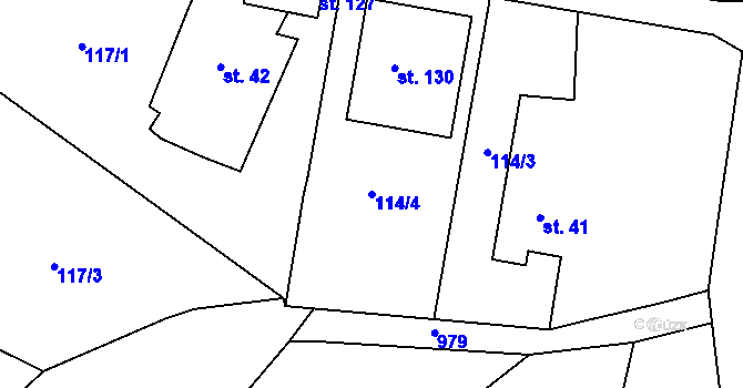 Parcela st. 114/4 v KÚ Újezd u Hradce Králové, Katastrální mapa