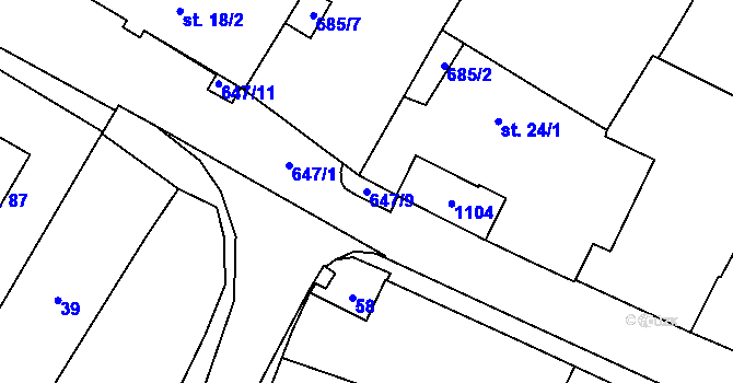 Parcela st. 647/9 v KÚ Újezd u Hradce Králové, Katastrální mapa