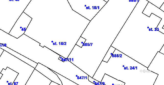 Parcela st. 685/7 v KÚ Újezd u Hradce Králové, Katastrální mapa