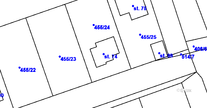 Parcela st. 74 v KÚ Újezd u Sezemic, Katastrální mapa