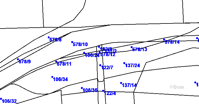 Parcela st. 578/12 v KÚ Újezd u Sezemic, Katastrální mapa