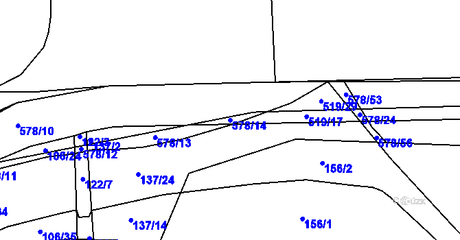 Parcela st. 578/14 v KÚ Újezd u Sezemic, Katastrální mapa