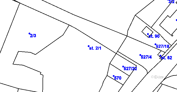 Parcela st. 2/1 v KÚ Újezd u Sezemic, Katastrální mapa