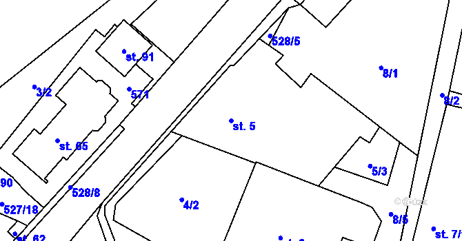 Parcela st. 5 v KÚ Újezd u Sezemic, Katastrální mapa