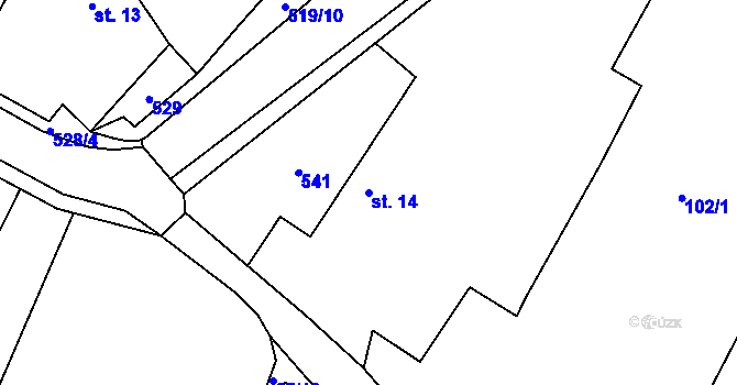 Parcela st. 14 v KÚ Újezd u Sezemic, Katastrální mapa