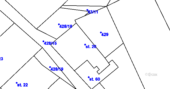 Parcela st. 20 v KÚ Újezd u Sezemic, Katastrální mapa