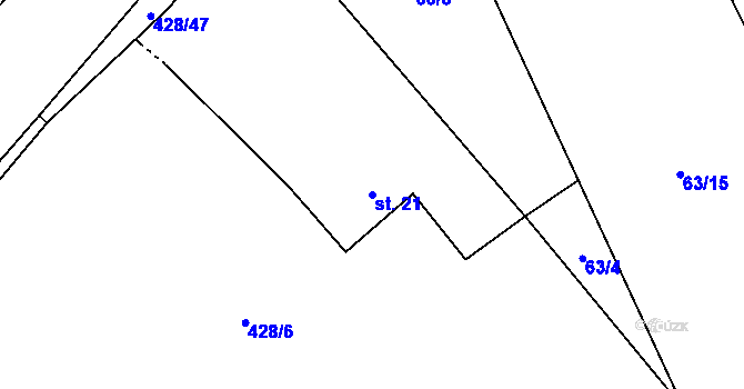 Parcela st. 21 v KÚ Újezd u Sezemic, Katastrální mapa