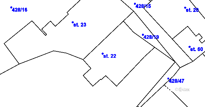 Parcela st. 22 v KÚ Újezd u Sezemic, Katastrální mapa