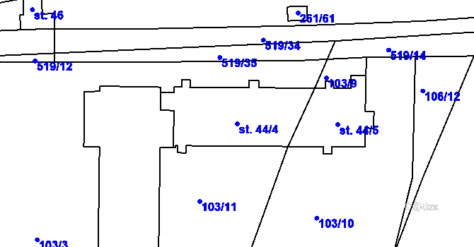 Parcela st. 44/4 v KÚ Újezd u Sezemic, Katastrální mapa