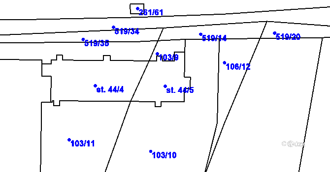 Parcela st. 44/5 v KÚ Újezd u Sezemic, Katastrální mapa