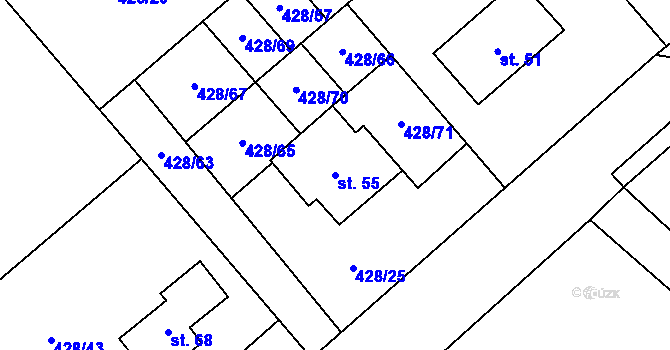 Parcela st. 55 v KÚ Újezd u Sezemic, Katastrální mapa