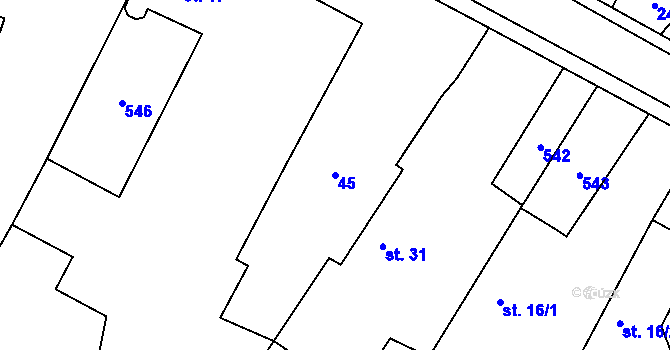 Parcela st. 45 v KÚ Újezd u Sezemic, Katastrální mapa