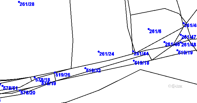 Parcela st. 261/24 v KÚ Újezd u Sezemic, Katastrální mapa