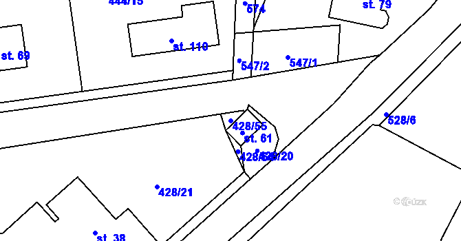 Parcela st. 428/55 v KÚ Újezd u Sezemic, Katastrální mapa