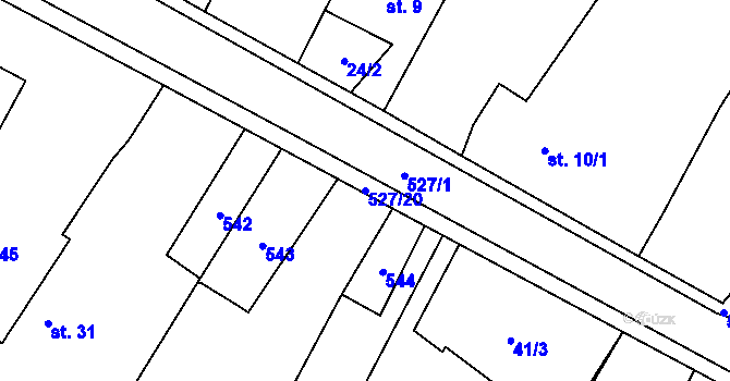 Parcela st. 527/20 v KÚ Újezd u Sezemic, Katastrální mapa