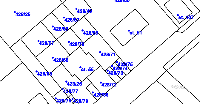 Parcela st. 428/71 v KÚ Újezd u Sezemic, Katastrální mapa