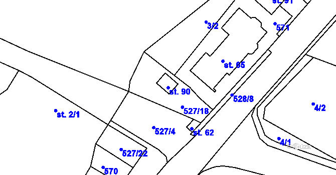 Parcela st. 90 v KÚ Újezd u Sezemic, Katastrální mapa