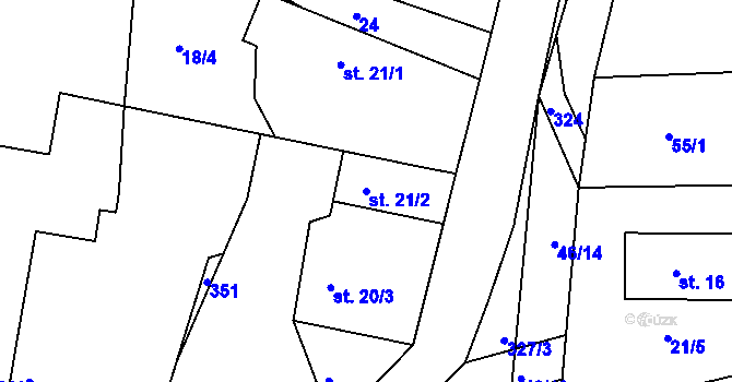 Parcela st. 21/2 v KÚ Újezd u Přelouče, Katastrální mapa