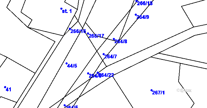 Parcela st. 264/7 v KÚ Újezd u Přelouče, Katastrální mapa