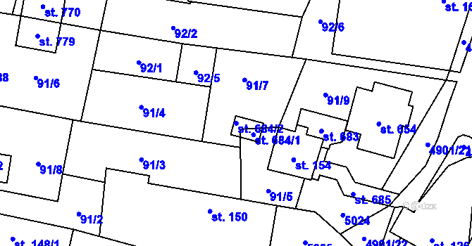 Parcela st. 684/2 v KÚ Újezd u Valašských Klobouk, Katastrální mapa