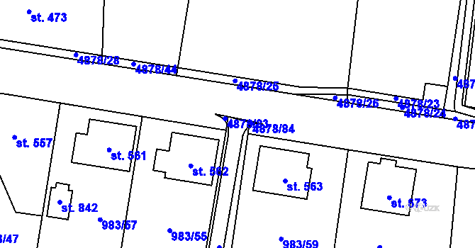 Parcela st. 4878/27 v KÚ Újezd u Valašských Klobouk, Katastrální mapa