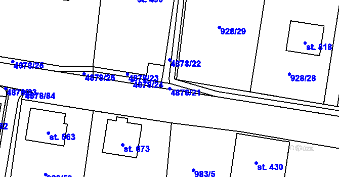 Parcela st. 4878/21 v KÚ Újezd u Valašských Klobouk, Katastrální mapa