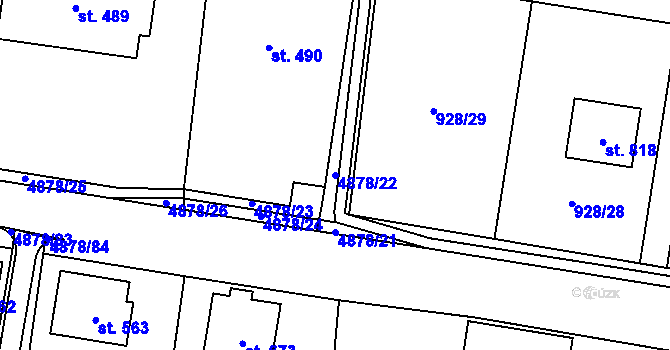 Parcela st. 4878/22 v KÚ Újezd u Valašských Klobouk, Katastrální mapa