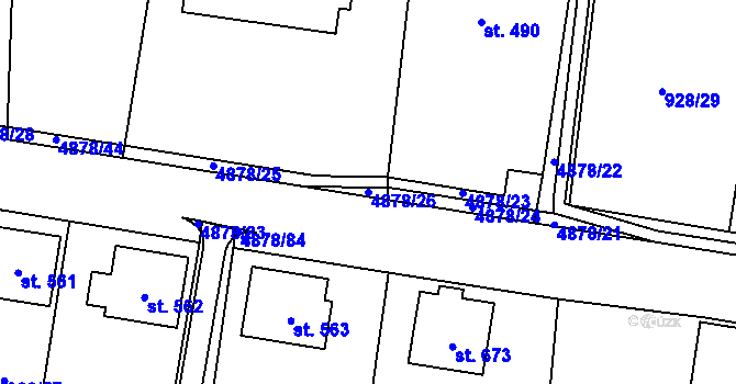 Parcela st. 4878/26 v KÚ Újezd u Valašských Klobouk, Katastrální mapa