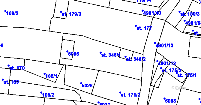 Parcela st. 346/1 v KÚ Újezd u Valašských Klobouk, Katastrální mapa
