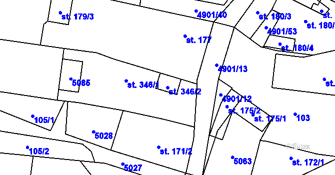 Parcela st. 346/2 v KÚ Újezd u Valašských Klobouk, Katastrální mapa