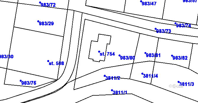 Parcela st. 754 v KÚ Újezd u Valašských Klobouk, Katastrální mapa