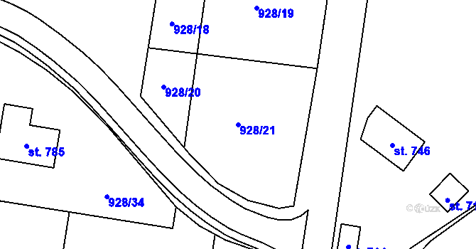 Parcela st. 928/21 v KÚ Újezd u Valašských Klobouk, Katastrální mapa