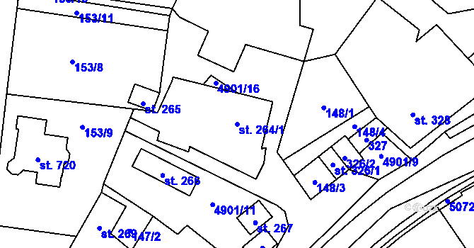 Parcela st. 264/1 v KÚ Újezd u Valašských Klobouk, Katastrální mapa