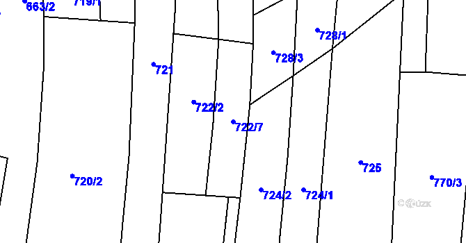 Parcela st. 722/7 v KÚ Újezd u Valašských Klobouk, Katastrální mapa