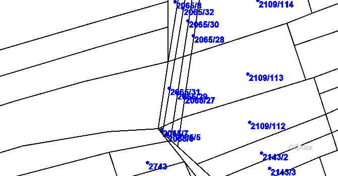 Parcela st. 2065/31 v KÚ Újezd u Valašských Klobouk, Katastrální mapa
