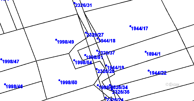 Parcela st. 2326/37 v KÚ Újezd u Valašských Klobouk, Katastrální mapa