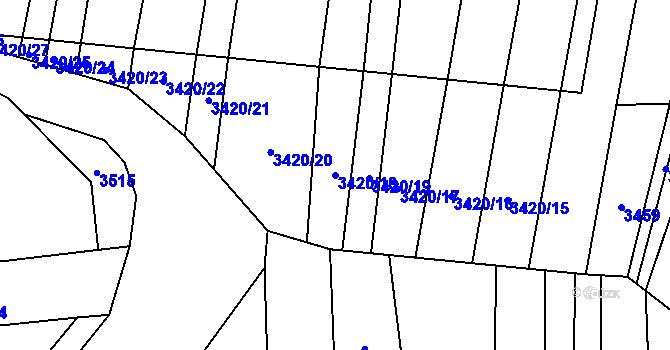 Parcela st. 3420/18 v KÚ Újezd u Valašských Klobouk, Katastrální mapa