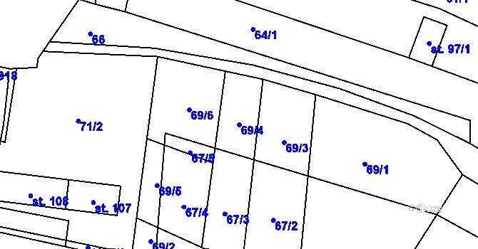 Parcela st. 69/4 v KÚ Újezd u Valašských Klobouk, Katastrální mapa
