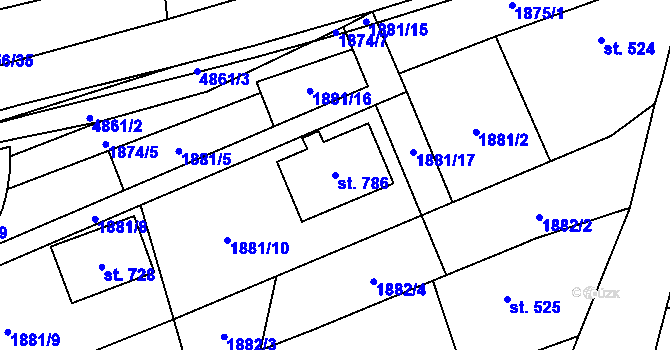 Parcela st. 786 v KÚ Újezd u Valašských Klobouk, Katastrální mapa