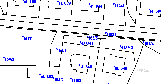 Parcela st. 153/12 v KÚ Újezd u Valašských Klobouk, Katastrální mapa