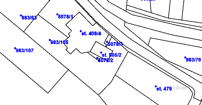 Parcela st. 805/2 v KÚ Újezd u Valašských Klobouk, Katastrální mapa