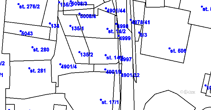 Parcela st. 14/1 v KÚ Újezd u Valašských Klobouk, Katastrální mapa
