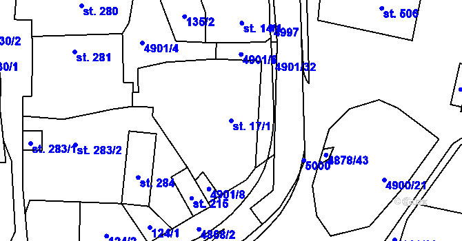 Parcela st. 17/1 v KÚ Újezd u Valašských Klobouk, Katastrální mapa