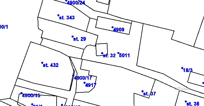 Parcela st. 32 v KÚ Újezd u Valašských Klobouk, Katastrální mapa