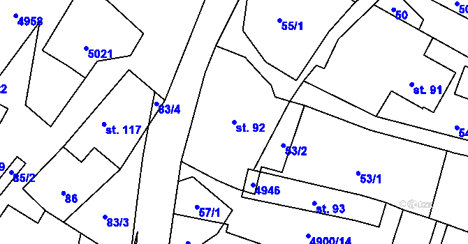 Parcela st. 92 v KÚ Újezd u Valašských Klobouk, Katastrální mapa