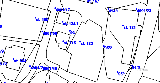 Parcela st. 123 v KÚ Újezd u Valašských Klobouk, Katastrální mapa