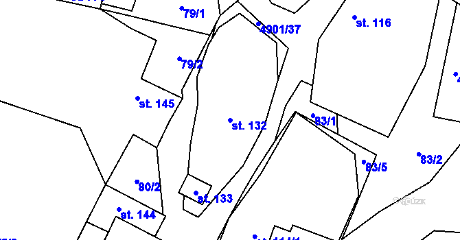 Parcela st. 132 v KÚ Újezd u Valašských Klobouk, Katastrální mapa