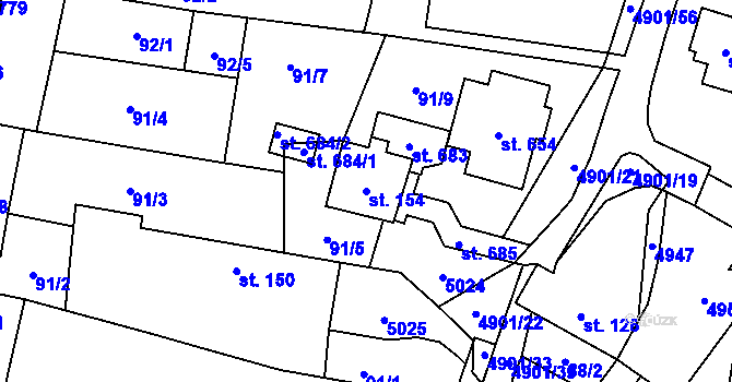 Parcela st. 154 v KÚ Újezd u Valašských Klobouk, Katastrální mapa