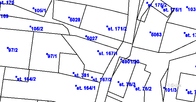 Parcela st. 167/1 v KÚ Újezd u Valašských Klobouk, Katastrální mapa